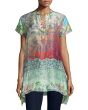 Nellis Short-Sleeve Printed Silk Tunic 