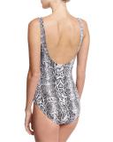 Snake Charmer Shirred One-Piece Swimsuit, Multicolor 