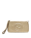 Soho Metallic Leather Wristlet, Golden