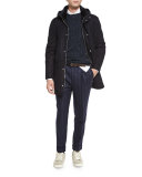 Chalk-Stripe Single-Pleat Leisure Pants, Navy