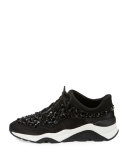 Muse Beaded Lace-Up Sneaker, Black