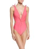 Baracoa Plunging Twist-Front One-Piece Swimsuit, Fiesta Red