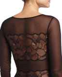 Iris Mesh-Lace Bodysuit, Black