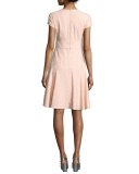 Cap-Sleeve Paisley Jacquard Dress, Pink