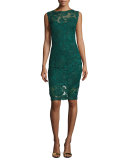 Short-Sleeve Lace Cocktail Dress, Seagrass