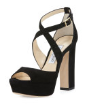 April Suede Crisscross 120mm Sandal, Black