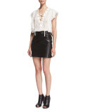 Gilka Printed Lace-Up Top, Ecru