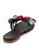 Sal Pompom Caged Slide Sandal, Black/Multi