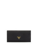 Textured Leather Continental Wallet, Black (Nero)
