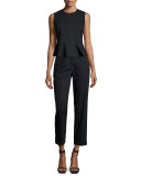 Casara Sleeveless Pinstripe Peplum Top, Navy