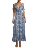 Castelle Ruffle-Trim Maxi Dress, Navy/White