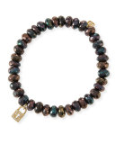 8mm Faceted Brown Mystic Pyrite Beaded Bracelet w/14k Gold Padlock Charm