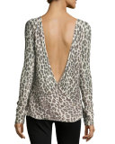 Zan Leopard Cashmere Sweater w/ Deep V Back, Multi