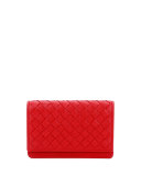 Intrecciato Flap Card Case, Red