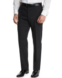 Basic Flat-Front Wool Trousers, Black