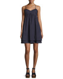 Sleeveless Tied Poplin Shirtdress, Navy