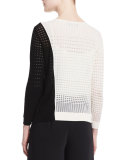 Colorblock Open-Weave Sweater, Black/White