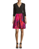 Jewel Wrap Dress w/Mikado Skirt, Black/Virtuoso Amethyst