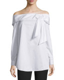 Off-the-Shoulder Poplin Top, White