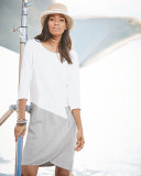 3/4-Sleeve Colorblock Dress, White/Heather Gray, Petite