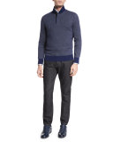 Birdseye Quarter-Zip Cashmere-Blend Sweater, Navy