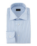 Shadow-Stripe Woven Dress Shirt, White/Blue