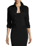 Robyn Button-Front Denim Jacket, Black