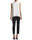 Ellen High-Neck Trapeze Blouse, Cloud 