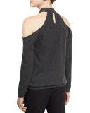 Monili-Neck Cold-Shoulder Sweater, Volcano
