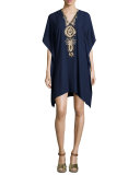 Chai V-Neck Embellished Caftan Dress, True Navy