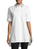 Camron Embellished-Collar Tunic Shirtdress, White