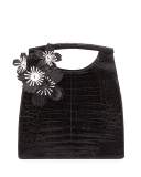 Crocodile Medium Floral Top-Handle Tote Bag, Black