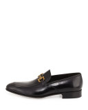 Geremy Antiqued Brass Gancini Bit Calfskin Loafer, Black