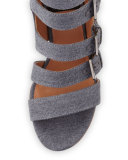 Nora Embroidered Buckle-Strap Sandal, Stone/Blue