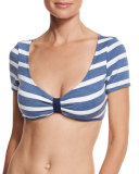 Chambray Cottage Striped Short-Sleeve Swim Top, Blue