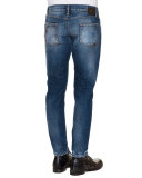 Distressed Dirty-Wash Denim Jeans, Blue