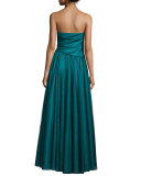 Asymmetric Strapless Full-Skirt Gown, Peacock  