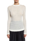 Long-Sleeve Sheer Ribbed Pullover Top, Chalk