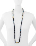 Long Beaded Blue Agate Single-Strand Necklace, 39"