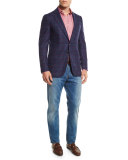 Windowpane-Check Woven Sport Shirt, Red