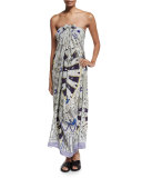 Printed Embellished Round-Neck Maxi Caftan Coverup, Singing Wells