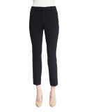 Slim-Leg Stretch-Wool Ankle Pants, Navy Blue