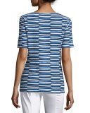 Deco-Print Jersey Half-Sleeve Tee, Azzurine/Multi