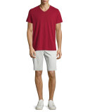Flat-Front Sateen Shorts, Stone