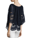 The Caped Flutter Lace Top, Midnight