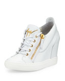 Lorenz Zip-Front Wedge Sneaker, White