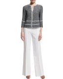 Aisha 3/4-Sleeve Zip-Front Tweed Jacket 