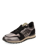 Rockrunner Metallic-Insert Leather Sneaker, Gunmetal
