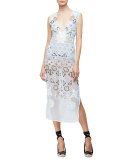 Embellished-Chiffon Eyelet Dress, Pale Blue