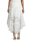 Belle Embroidered High-Low Skirt, Pearl White